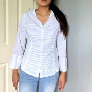 Zac & Rachel Women's 3/4 Cuff Sleeve Button Down Top with Ribbed Knit Inserts fo